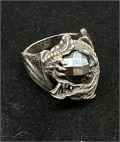 Silver 925 Dragon with Black Onyx Signet Ring