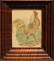 Early Rooster Print with Maple Frame