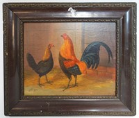 Oil Painting of Two Gamecocks