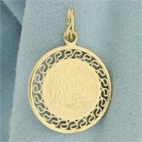 Happy Birthday Medallion Charm or Pendant in 14k Y