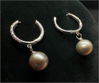 Sterling Hoop Pearl Earrings
