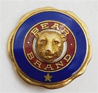 (JL) 10kt Yellow Gold 3-D Bear Brand Button Pin/