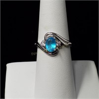 925 Sterling Silver Ring w/Blue Stone Size 7
