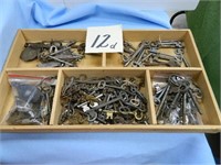 Wood Tray w/ Large Selection of Skeleton Keys,