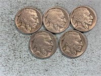 Five 1928 Buffalo nickels