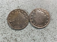 Two 1903 Liberty head nickels