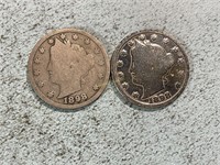 Two 1898 Liberty head nickels