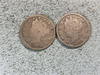 1904 and 1905 Liberty head nickels