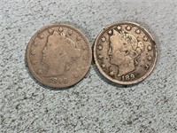 Two 1899 Liberty head nickels