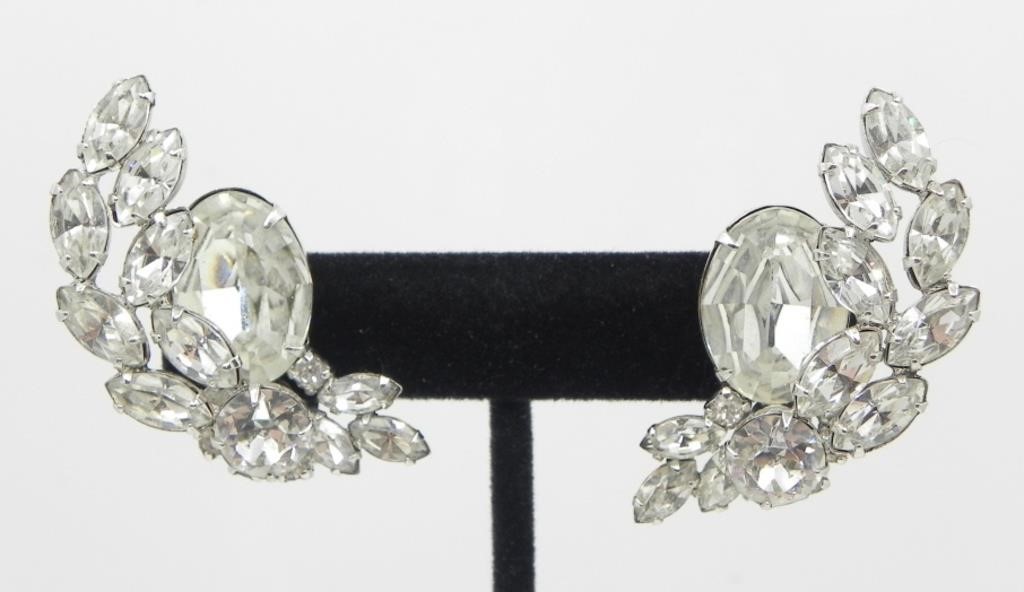 PAIR OF SHERMAN WHITE CRYSTAL GEM FAUX EARRINGS