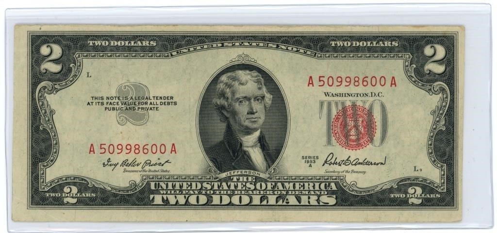 1953-A $2 Red Seal Legal Tender U.S. Note