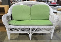 Wicker Patio Loveseat w/ Green Cushions