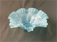 Blue Overlay Double Crimped Bowl by Fenton Glass