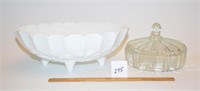Milk Glass Footed Fruit Bowl and Candy Dish