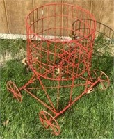 Red Metal Round Planter Cart