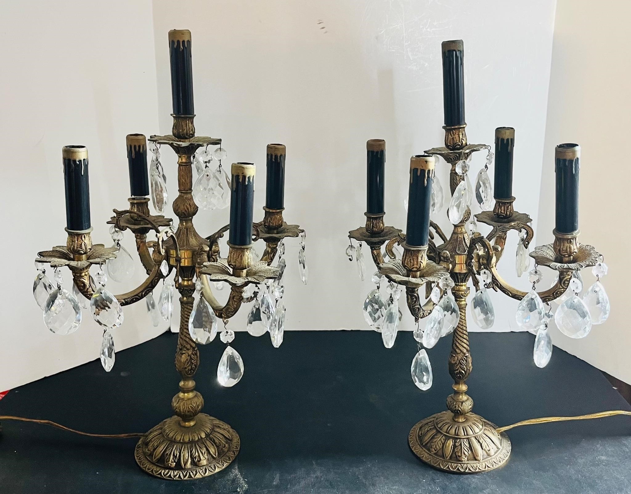 Vintage Brass 5 light candelabra lamps