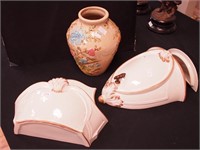 Three-piece lavabo and an art pottery