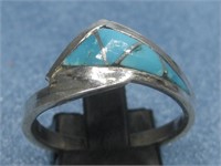 Sterling Silver Inlay Zuni Ring Hallmarked
