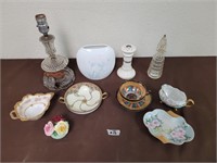 Lamp, china, tea cup, hair pin holder, and more