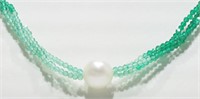 #8 Sterling Silver Green Agate Pearl Necklace