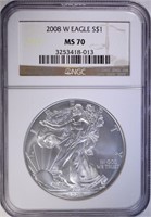 2008-W AMERICAN SILVER EAGLE, NGC MS-70