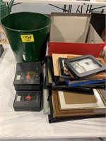 LARGE GROUP OF PICTURES FRAMES, METAL GREEN