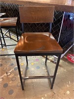 Black Metal Frame Bar Stool w/ Wood Back & Seat