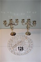 Pair of Candelabras & Platter with Ladle