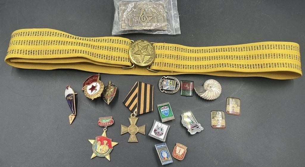 Masonic Belt Buckle, Belt & Pendants