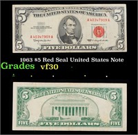 1963 $5 Red Seal United States Note Grades vf++