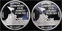 (2) 1 OZ .999 SILVER ARMED FORCES ROUNDS