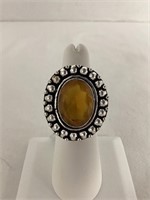 Citrine and German Silver Ring