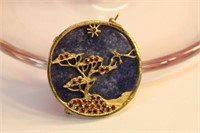 Lapis, Garnet Tree overlay pin, 14K GF