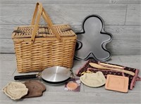 Picnic Basket W/ Various Cooking Supplies