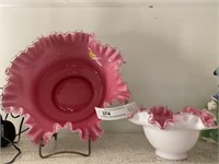 (2) Unsigned Art Glass Ruffled Edge Bowls