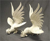 Pair silver plated cockerel figures