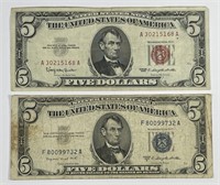 $5 Pair 1953B Silver Certificate & 1963 Red Seal