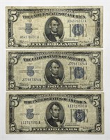 1934 $5 Silver Certificate Trio
