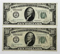 1928-A $10 FRN New York Pair Fr#2001B