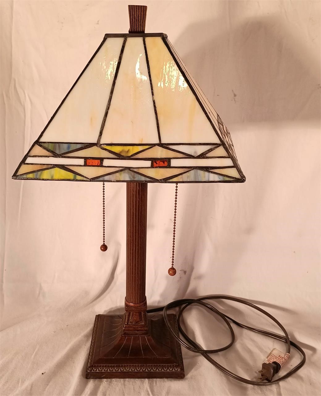 Mission Slag & Stained Glass Dual Socket Lamp