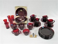 46 PIECES ANCHOR GLASS, ROYAL RUBY DISHES: