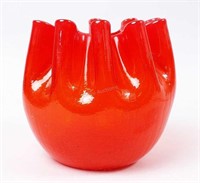 Orange Crackle Glass Pinched Vase Rose Bowl