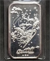 Vintage 1 Troy Oz .999 Silver Bar Santa/Xmas