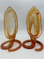 2 MURANO STYLE ART GLASS COIL CALLA LILY VASES