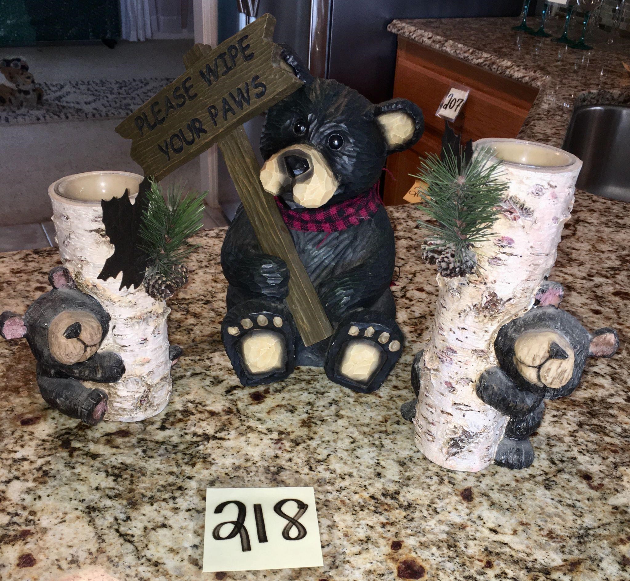 Please Wipe you Paws Bear & Bear Candle Holders