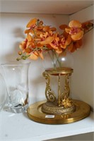 Glass Vase, Orchid Display & Brass Plates