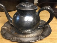 Silver Plated Tea Pot on Tray