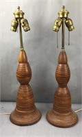 Pair home wood shop turned lamps