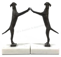Vintage Metal Dogs With Marble Bases Bookends