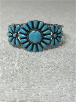 STERLING SILVER ZUNI NEEDLEPOINT TURQUOISE CUFF